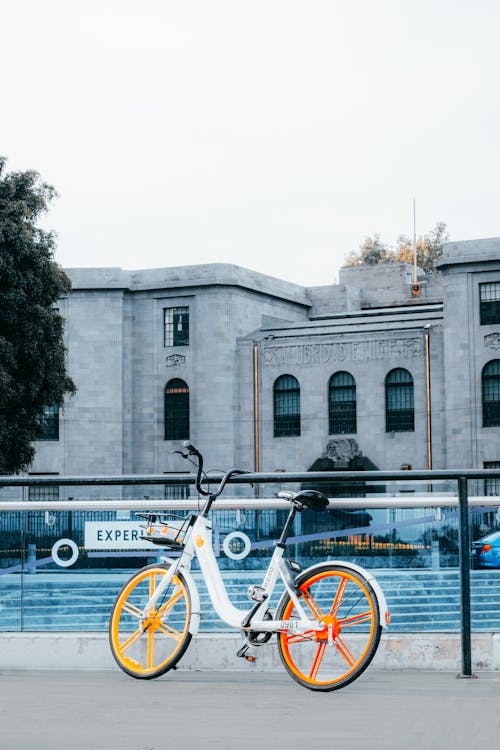 A Rented Bicycle Standing near the Secretariat of Health Building in Mexico City, Mexico 