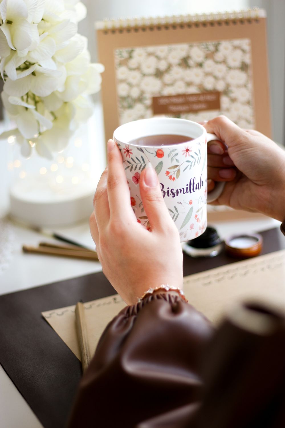 A warm cup of tea on a calm, restful desk
