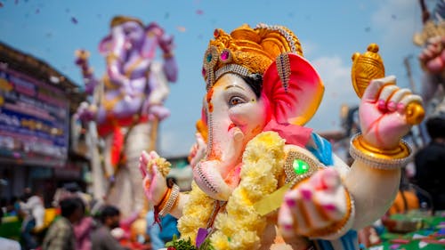 Traditional Ganesh Statue on Street Ceremony
