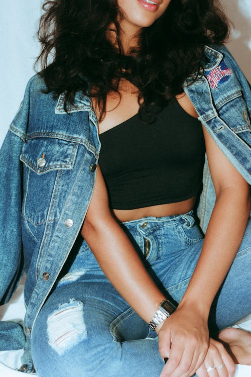 Brunette in Denim Jacket and Jeans