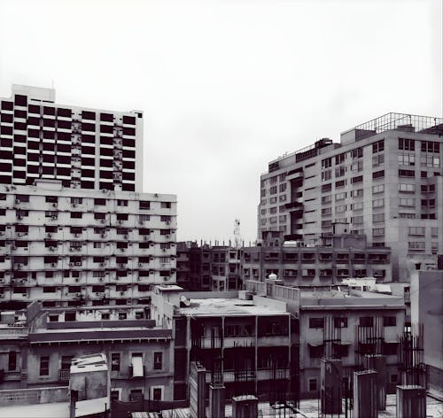 Blocks of Flats and Construction in City in Black and White