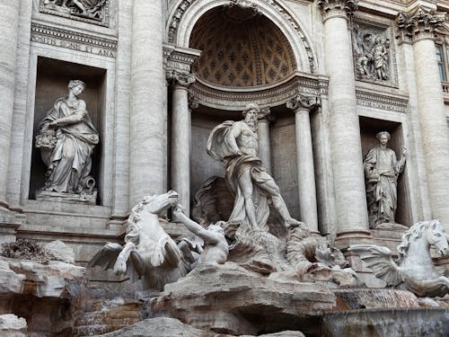 Central Sculptures of the Trevi Fountain in Rome