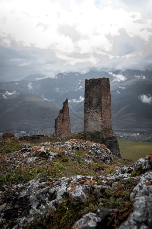 Free Explore ancient towers in the misty landscapes of North Ossetia—Alania, Russia. Stock Photo