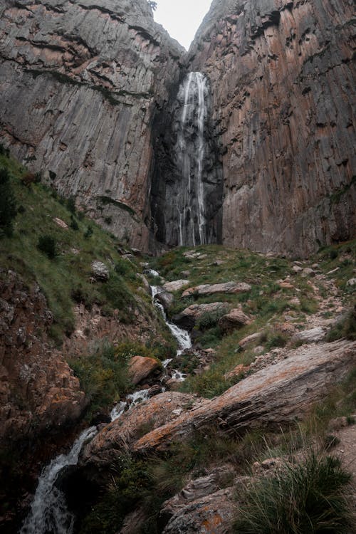 Stream and Waterfall on Rocks behind