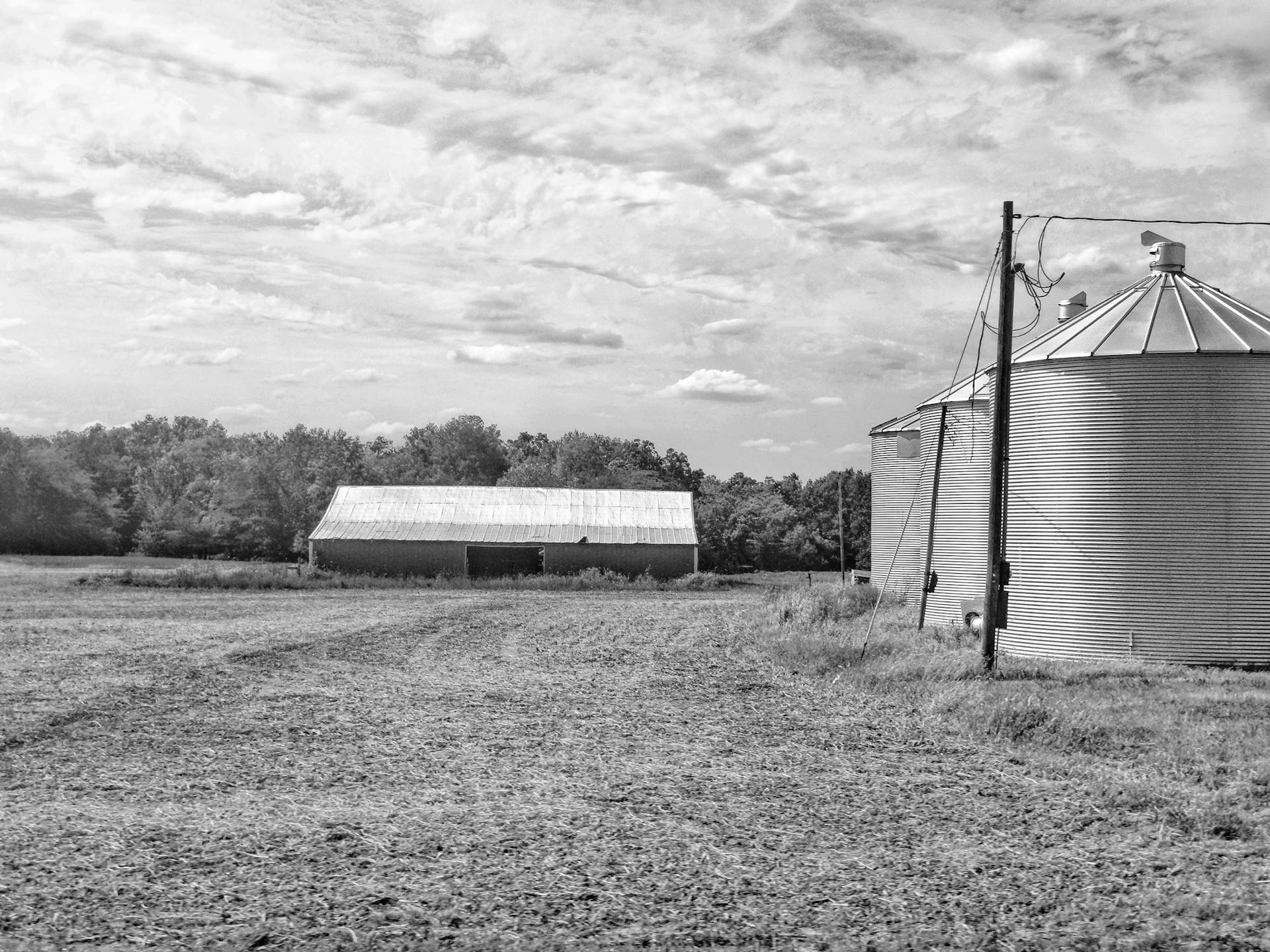 Silos and Barn on Farm