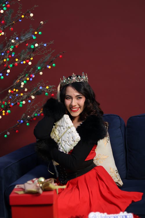 Smiling Woman in Crown for Christmas