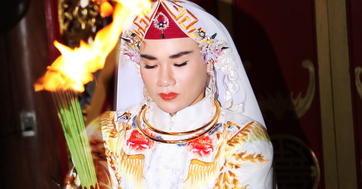Traditional Ritual Clothes Woman in Traditional Clothing Holding Burning Incense in Ritual · Free ...
