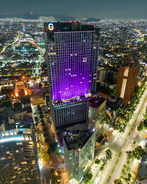 Purple Light on Skyscraper in Mexico City