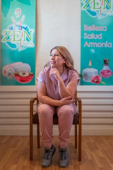 Smiling woman sitting in a spa chair, embodying relaxation and wellness in Juárez.