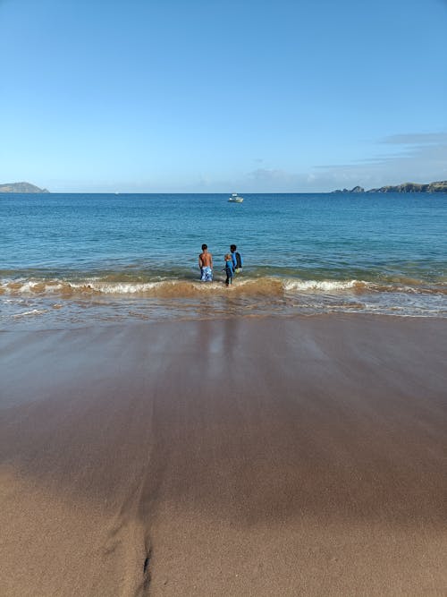 A Group of Children Standing in the Sea near the Shore 