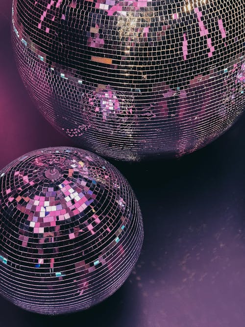 Close-up of Disco Balls in Purple Lighting 