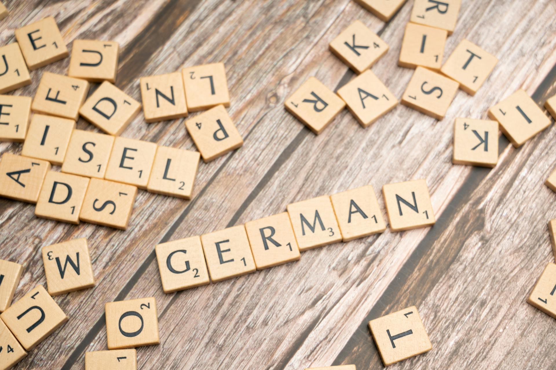 The word german is spelled out with scrabble letters