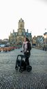 Woman with Walker in Old Town in City in Netherlands