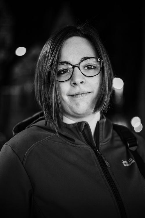 Free Black and white portrait of a woman with eyeglasses in Koblenz at night. Stock Photo