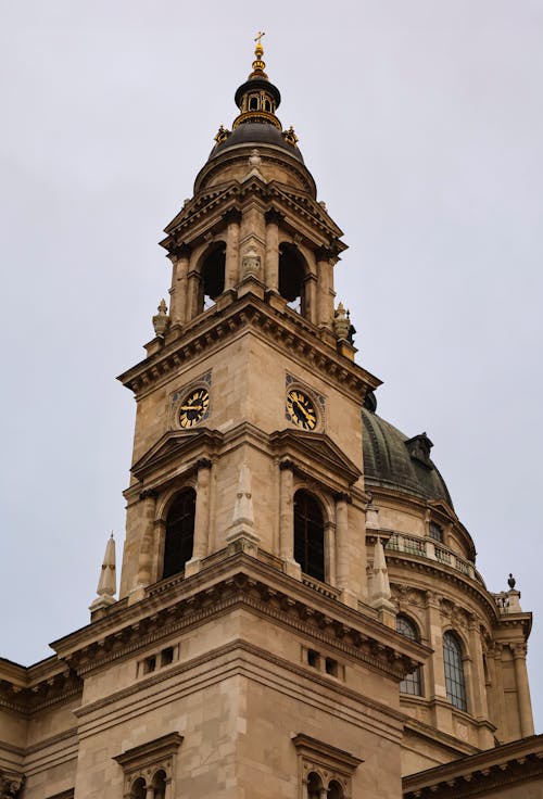 Low Angle Shot of the St. Stephens Basilica in Budapest, Hungary 