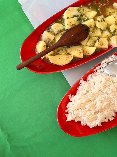 Plates with Potatoes and Rice