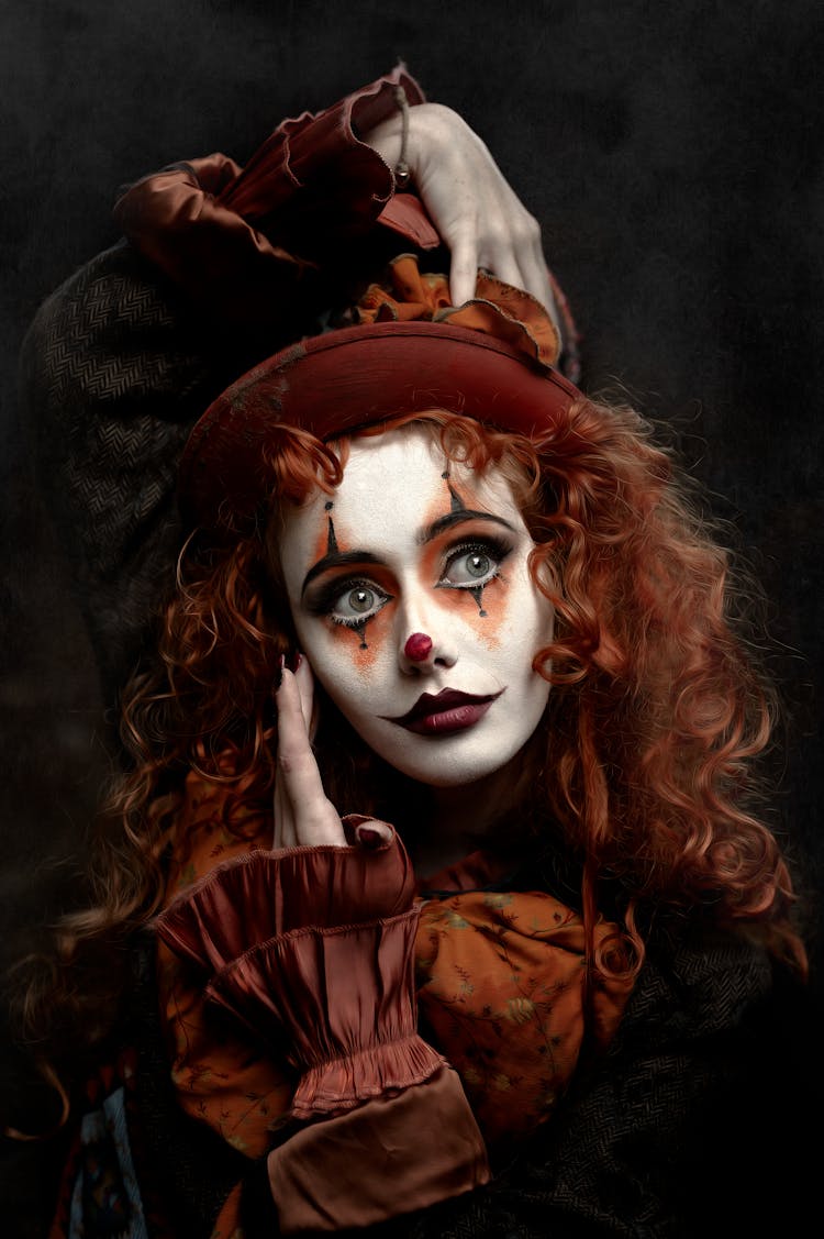 Redhead Woman In Clown Makeup