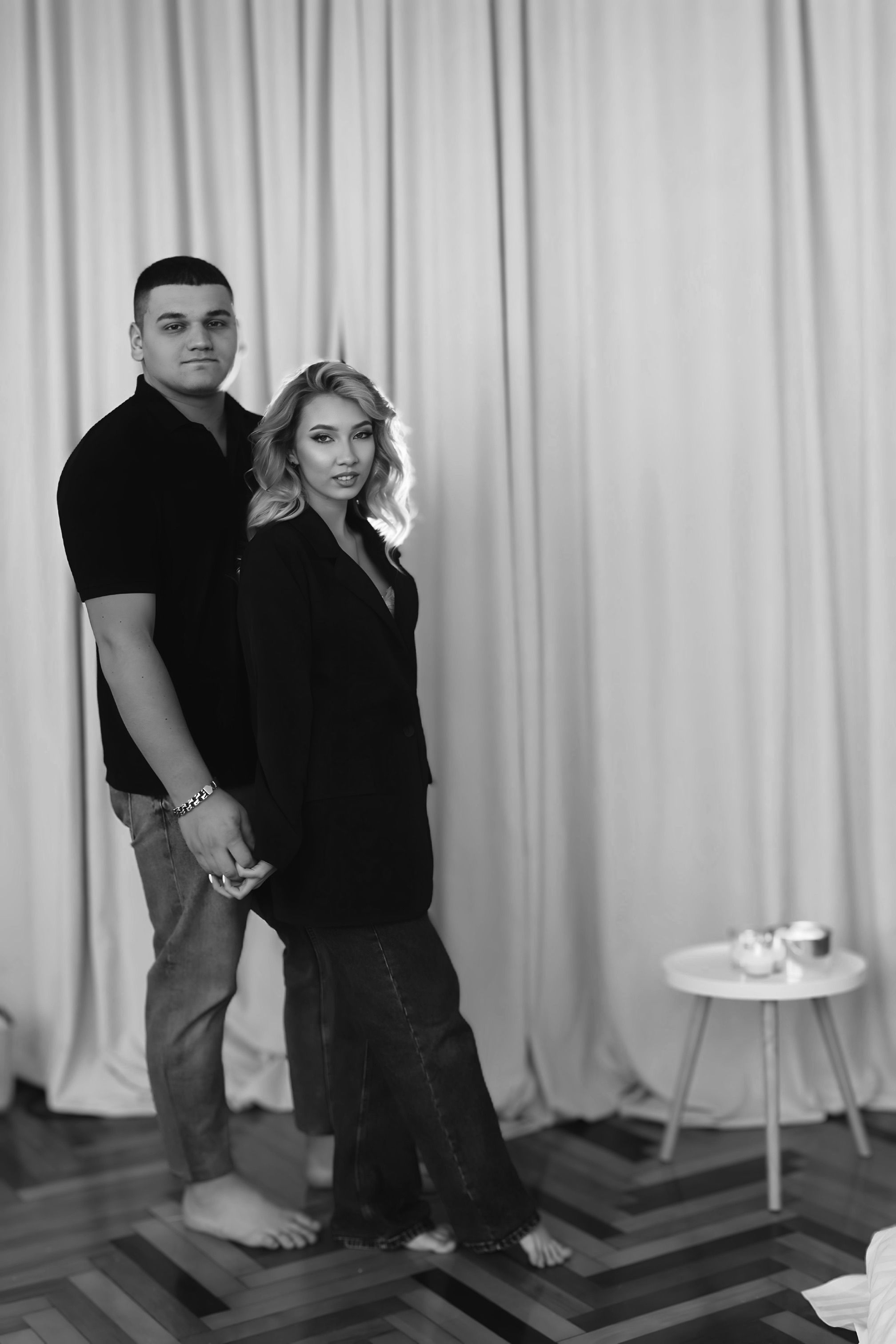 Woman and Man Standing in Black and White · Free Stock Photo