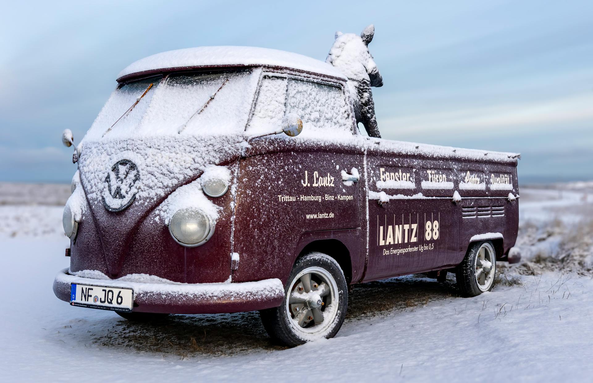 1956 Volkswagen Transporter T1 Pickup Truck Covered in Snow