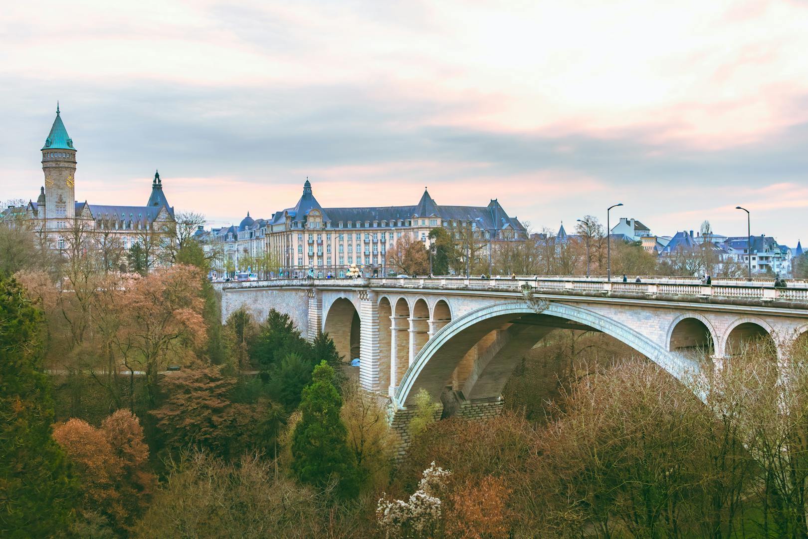 Adolphe Bridge in Luxembourg City - iconic landmark with stunning architecture and autumn scenery