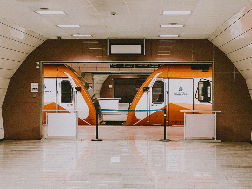 Clean and modern interior of a Baku Metro station in Azerbaijan