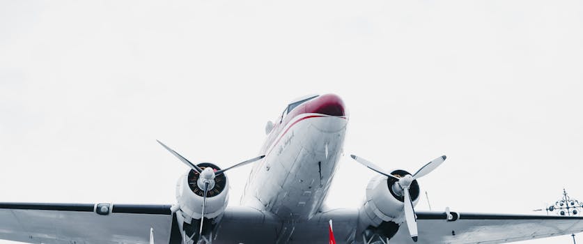 Close-up of a vintage airplane with propellers, photographed at İstanbul airport.