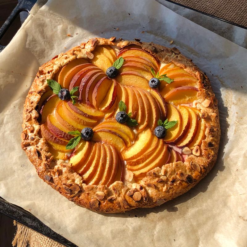 Cornmeal Peach Breakfast Tart with Basil