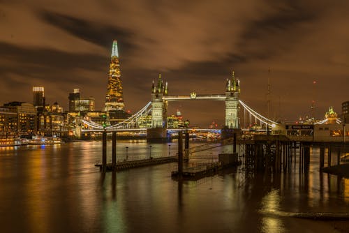 Tower Bridge and The Shard in London at Night