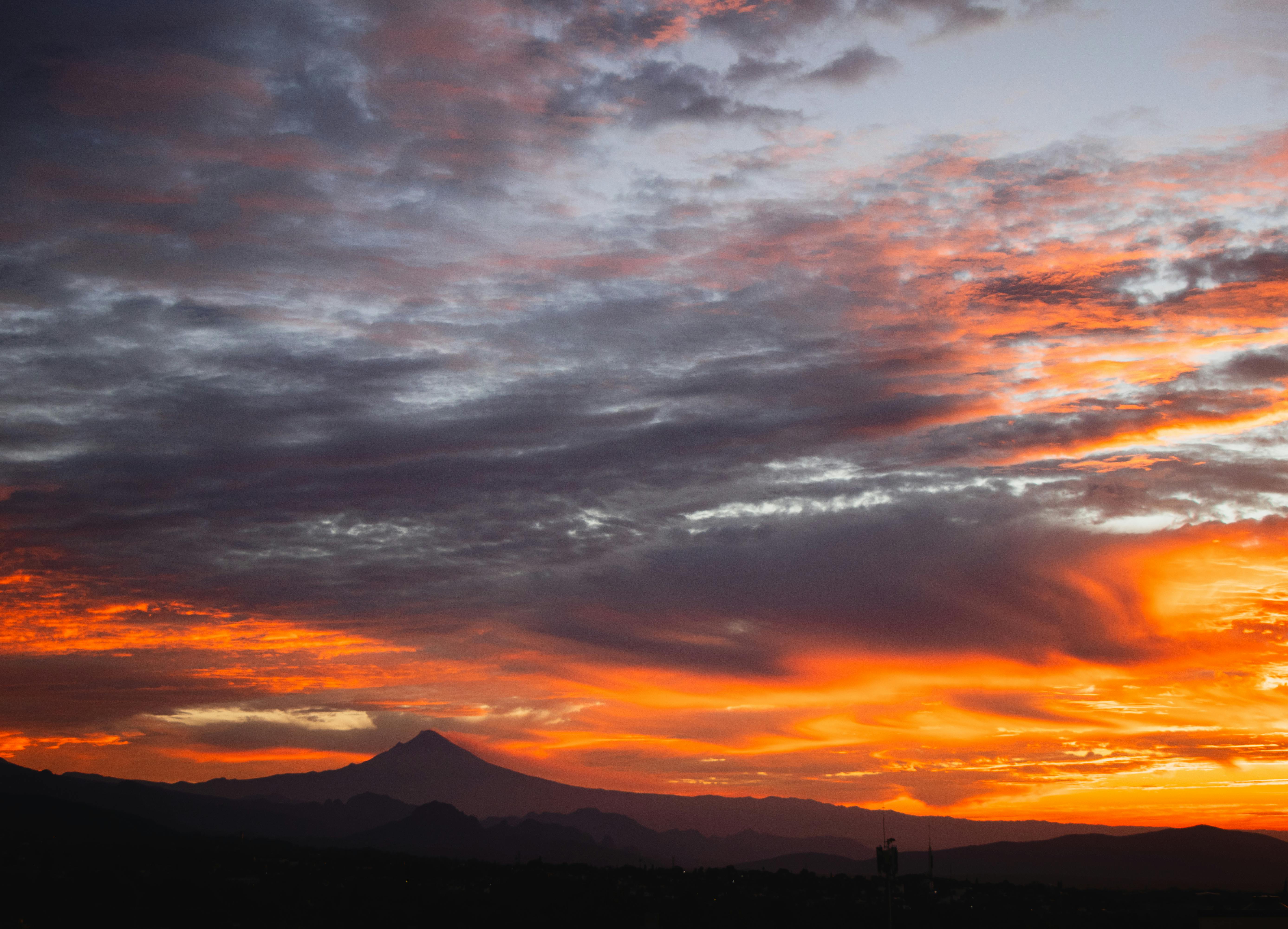 sky over the volcano at sunset