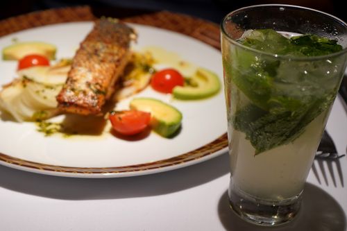 Free Salmon Dinner with Mojito Stock Photo