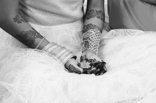 Grayscale Photography of Woman With Henna Tattoo