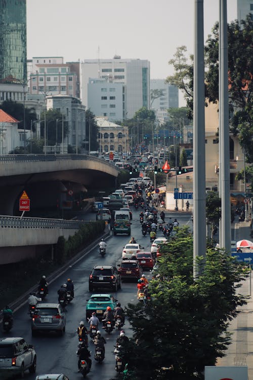 Cars and Motor Scooters on Street