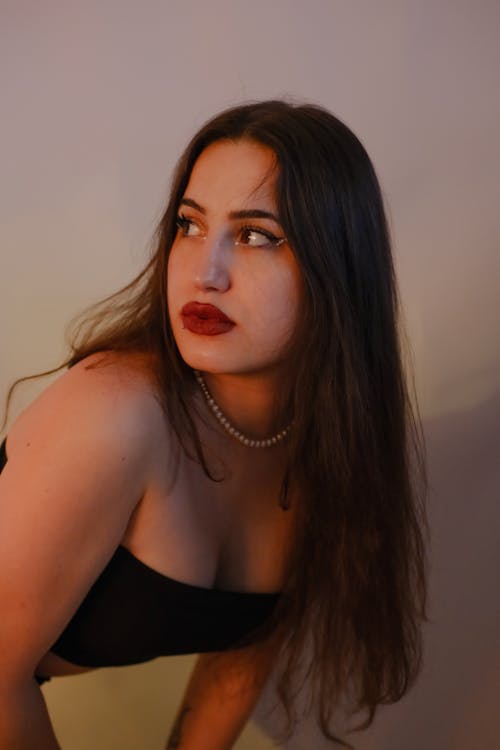 Woman with Long Hair and Lipstick