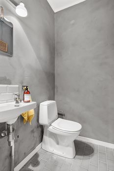 Contemporary bathroom featuring gray walls and minimalist design, ideal for modern interiors.