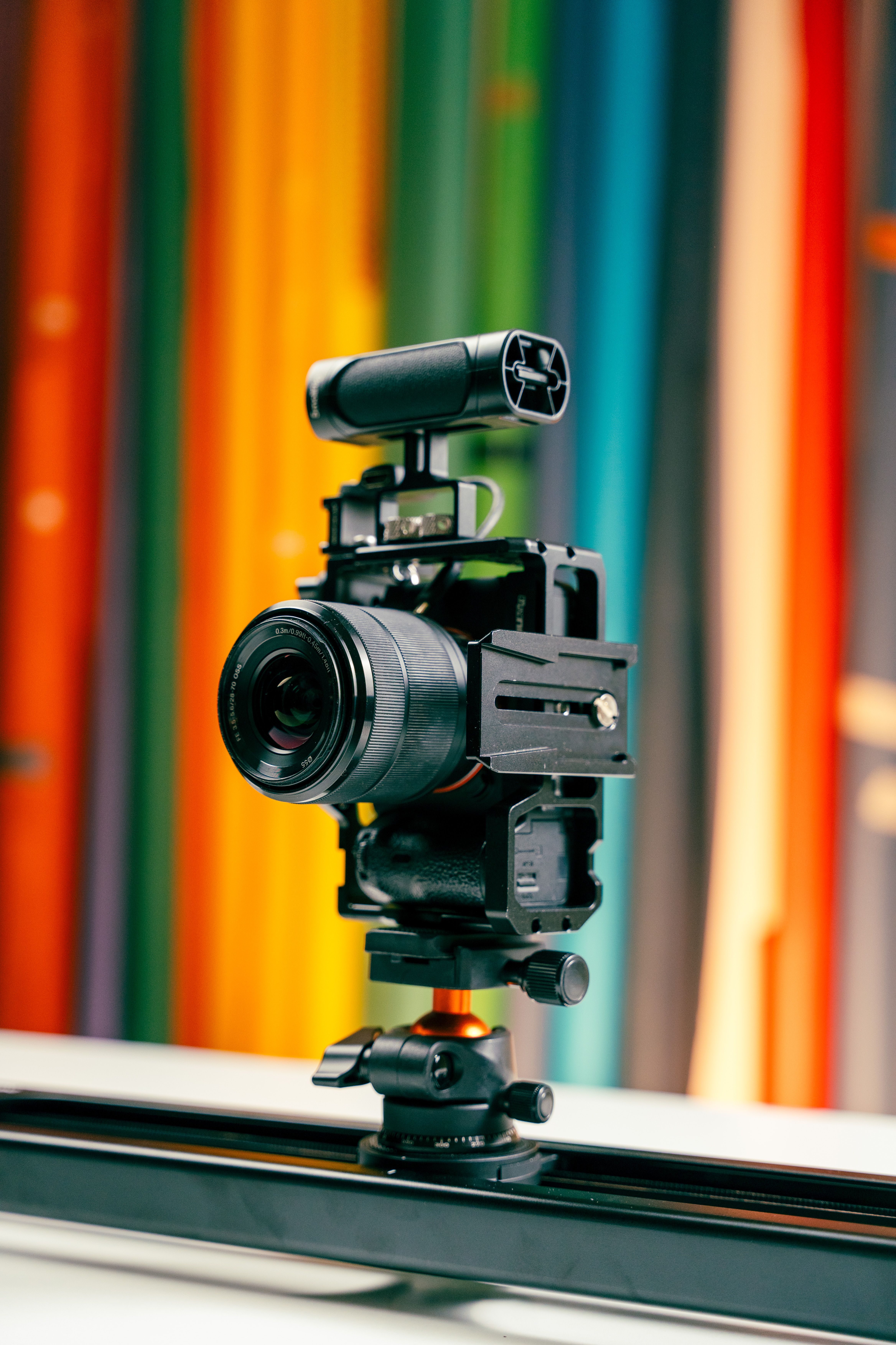 Camera in Front of Colorful Wall · Free Stock Photo