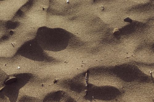Free Detailed view of a sandy beach with shadows, evoking a warm and summery feel. Stock Photo