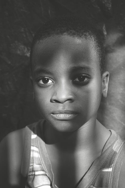 Portrait of Boy in Black and White
