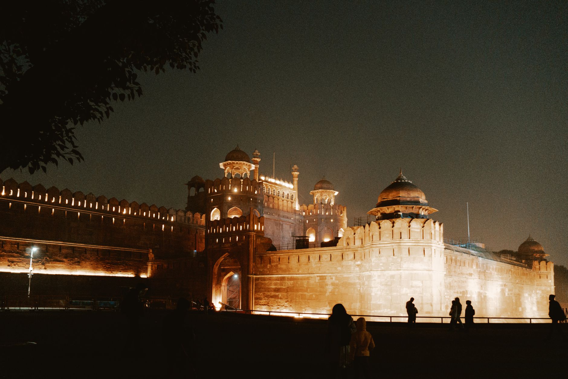 The Lahori Gate and red sandstone ramparts of the Red Fort in Old Delhi