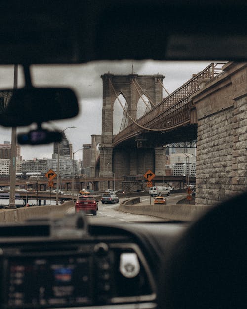 Brooklyn Bridge behind Windshield