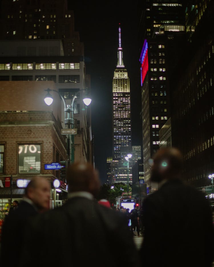 People On Street In New York At Night