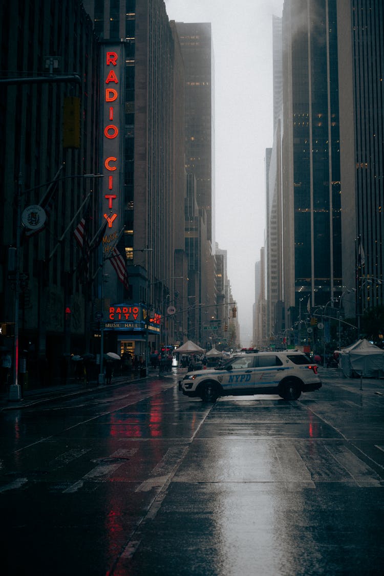 Police Car Near Radio City Music Hall In New York