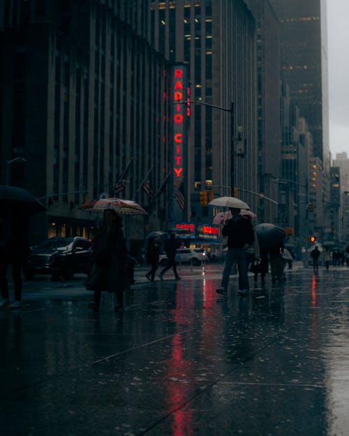 People Walking in New York in Rain