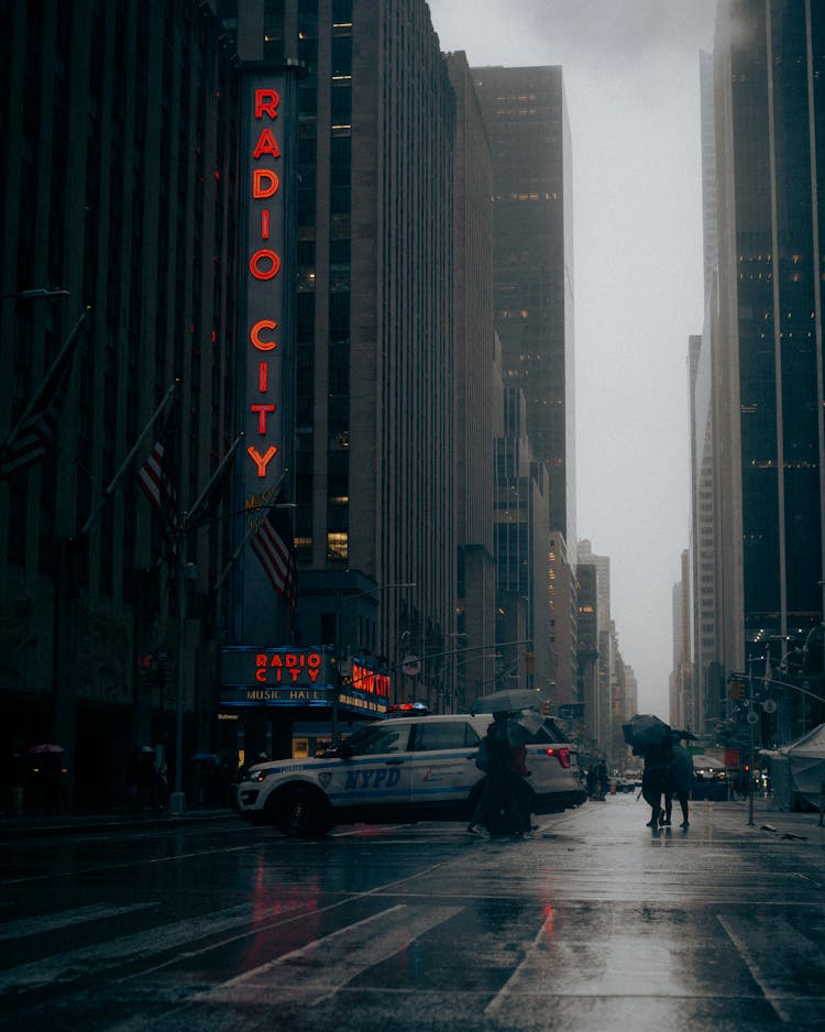 Police Car Near Radio City Music Hall In New York