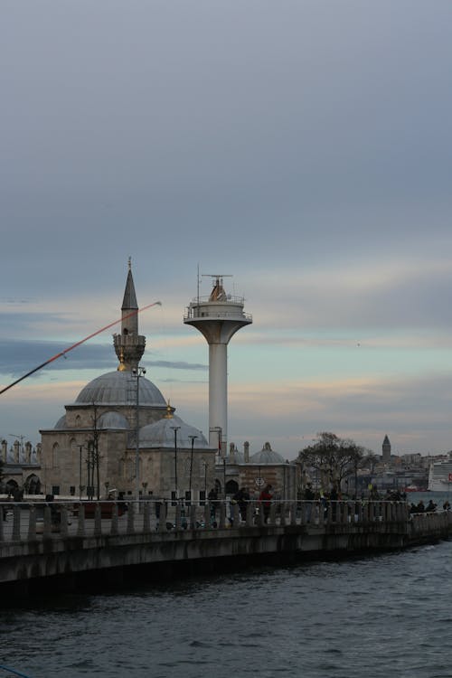 Shemsi Ahmet Pasha Mosque and Lighthouse on Sea Coast in Istanbul