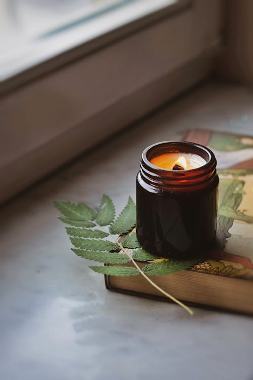 Wax Candle and Leaves