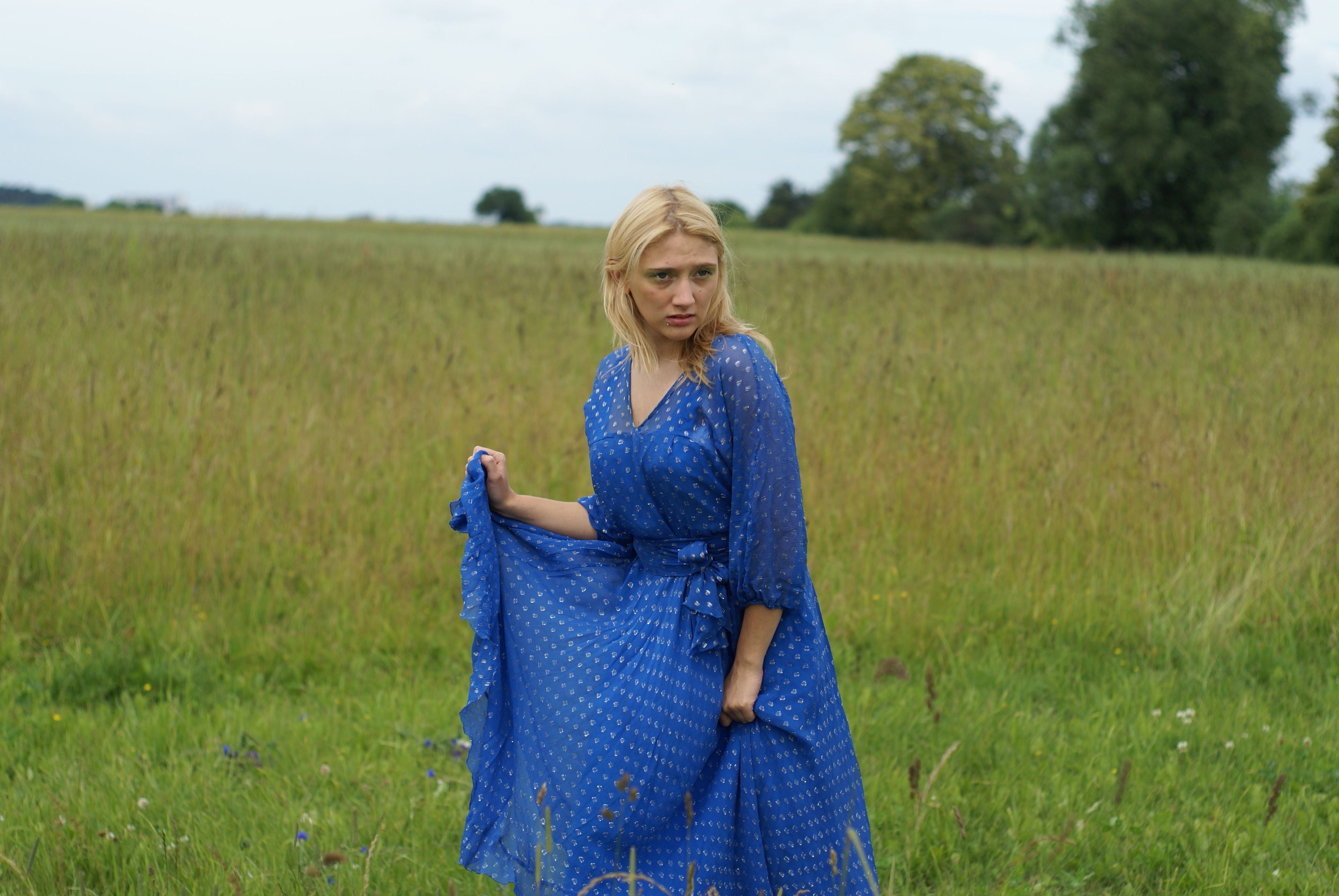 A woman in a blue dress standing in a field · Free Stock Photo