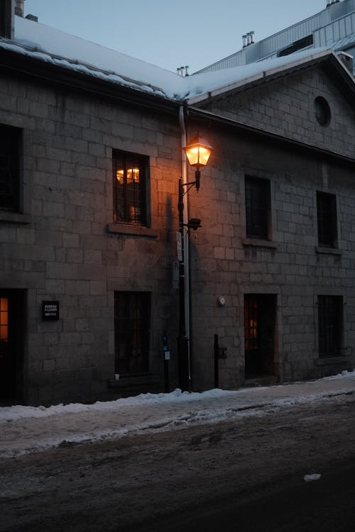 Building by Street in Town in Winter