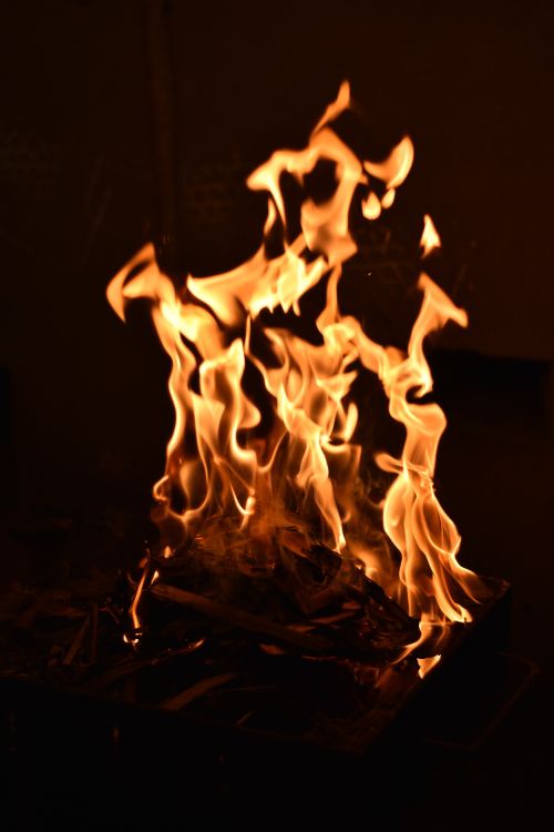 Free Close-up of vibrant flames in the night, captivating and dynamic fire photography. Stock Photo