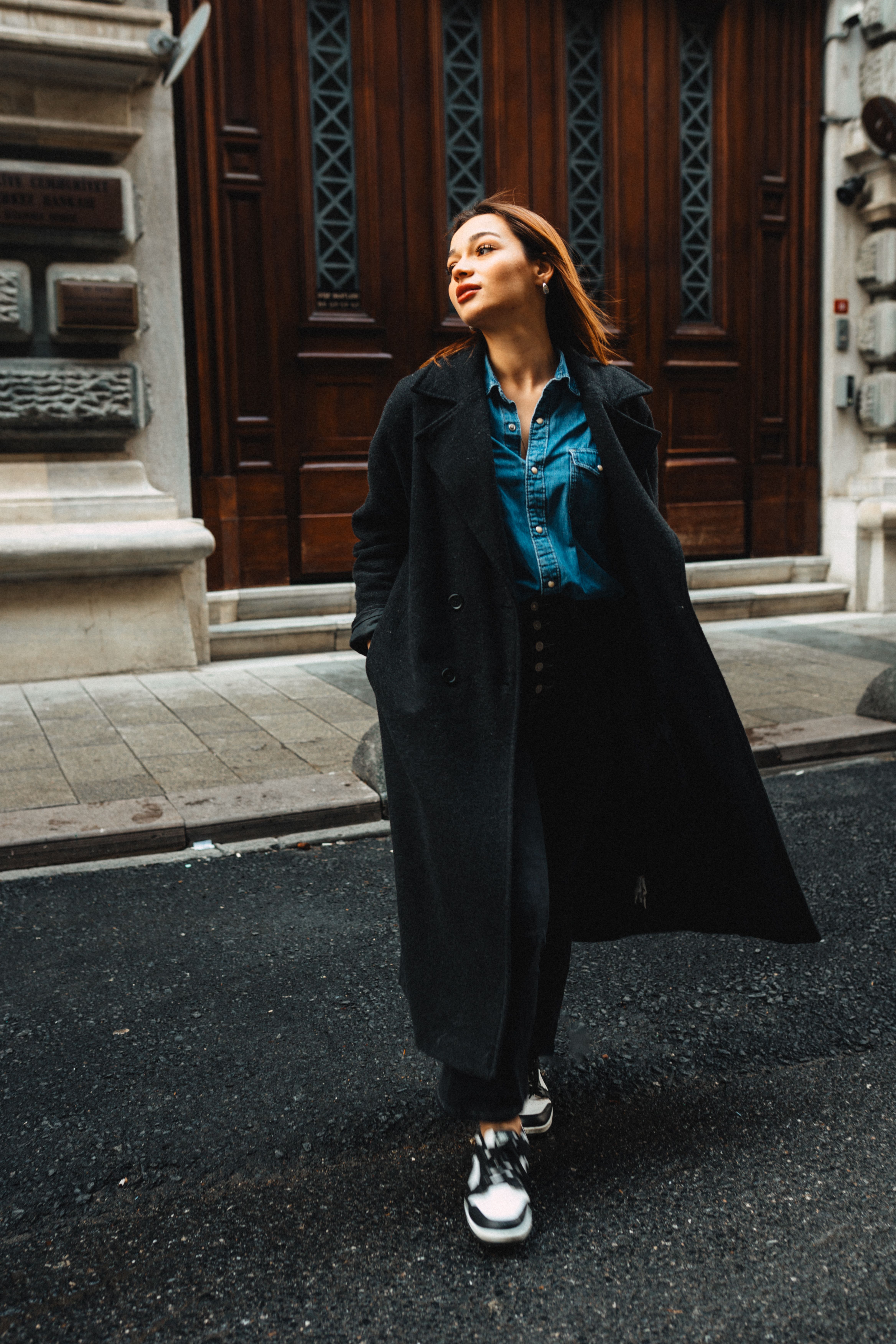 Woman in Black Coat on Street · Free Stock Photo