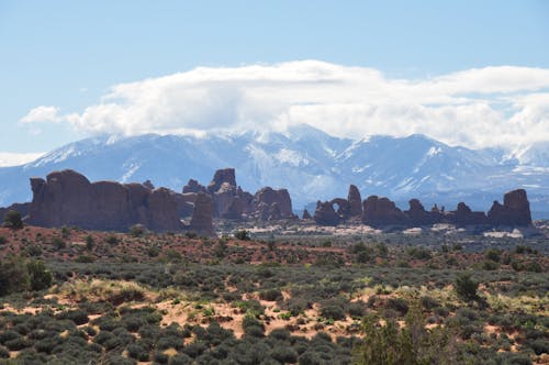 Arid Prairie Landscape with Rock Formations behind